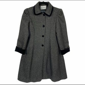 Vintage Girl’s Rothschild Charcoal Gray Wool Velvet Bow Trim Long Coat Size 10